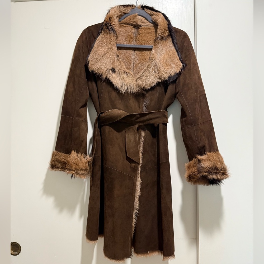 Gerard Darel Brown Suede Goat Skin Shearling Toscana Coat - Picture 9 of 16